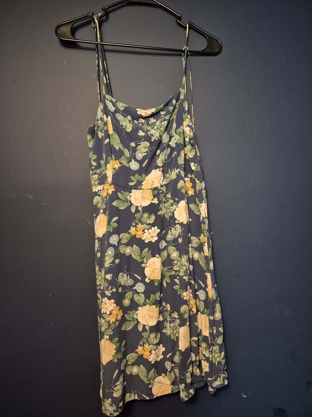Old Navy Navy Floral Mini Dress with Yellow Roses